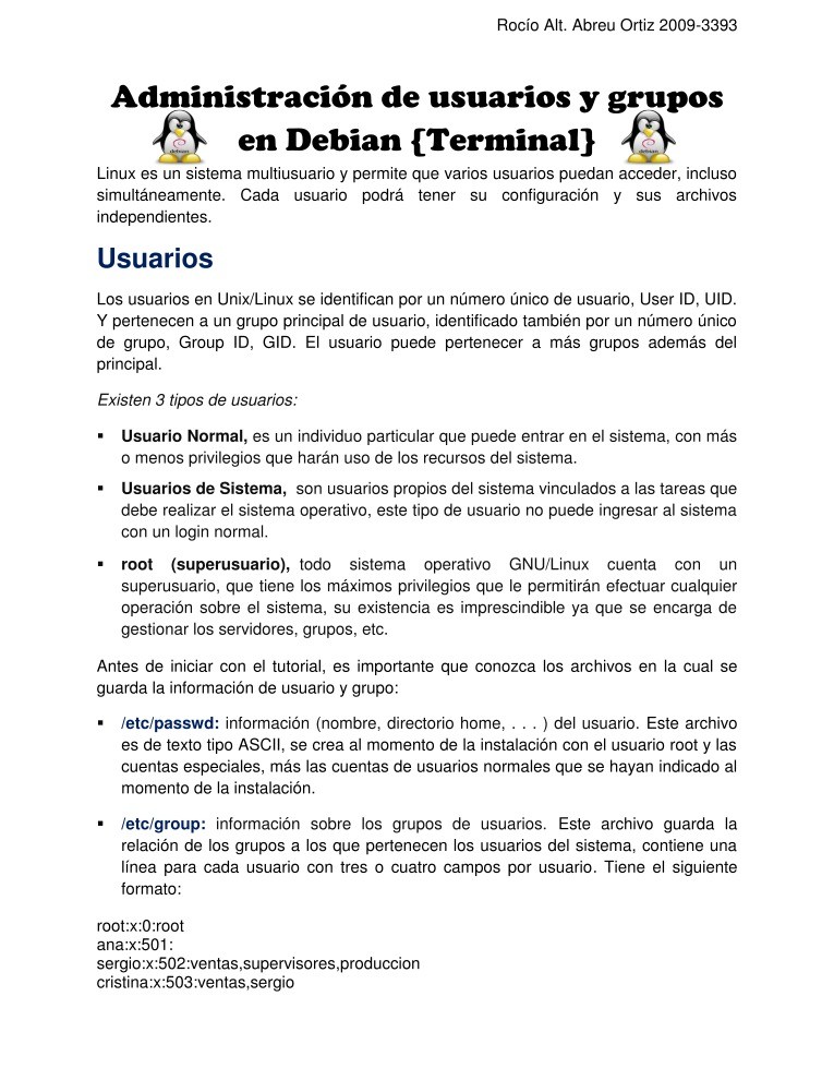Imágen de pdf Administración de usuarios y grupos en Debian {Terminal}